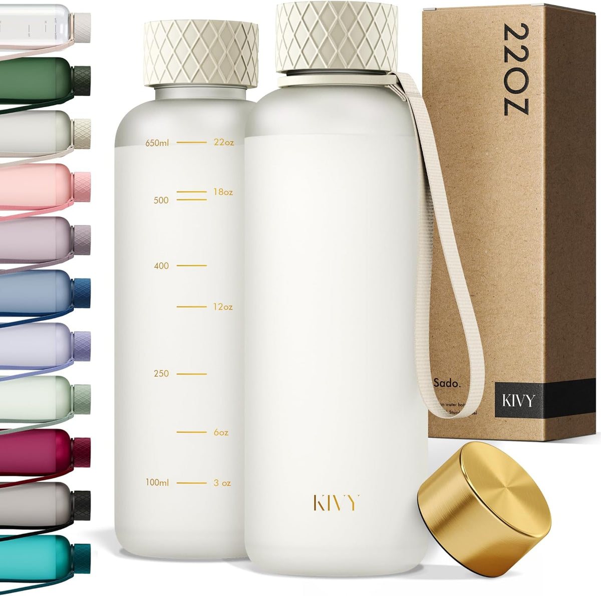 KIVY Tritan Water Bottle 2nd Generation (White Gold, 22oz)