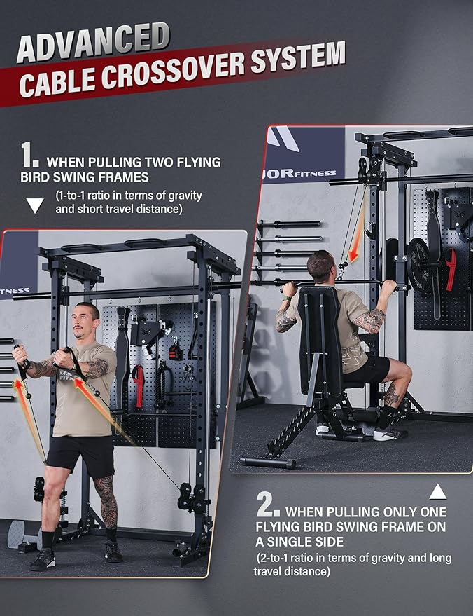 MAJOR FITNESS Drone3 Smith Machine, All-in-One Home Gym Power Rack with Cable Crossover, Pull-Up Bars, T-Bar & Squat Station, Heavy-Duty Full-Body Workout for Strength Training
