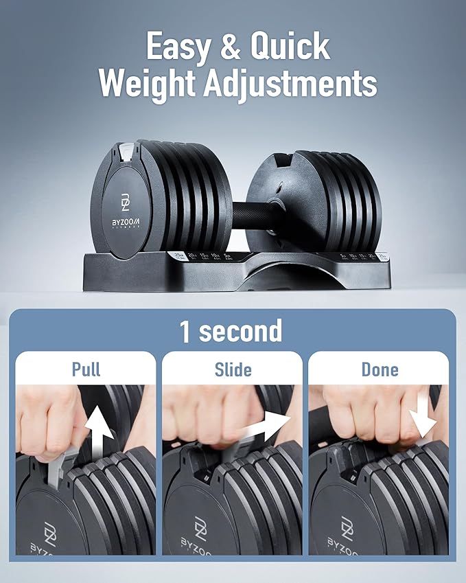 Adjustable Dumbbell – 12.5/25lb Single Unit OR Set of 2 – 5-in-1 Adjustable Weight for Home Gym, Strength Training & Fitness Workouts, White OR Black