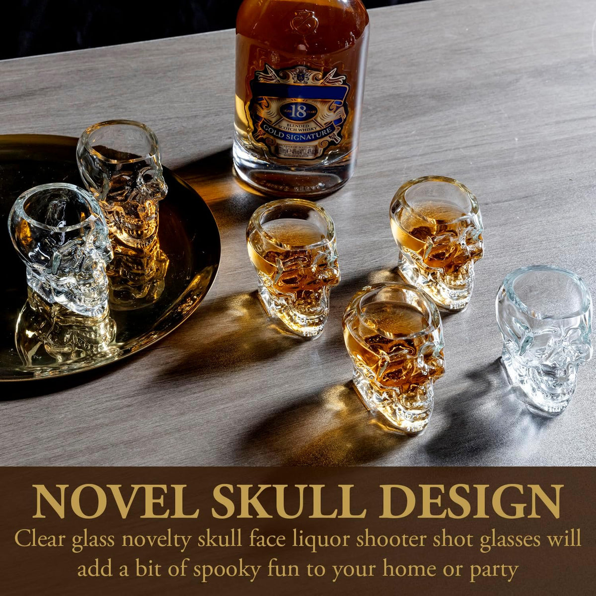MyGift Set of 6 Skull Shot Glasses – 2.8 oz Clear Glass Novelty Drinkware for Halloween Parties, Cocktail Bars & Home Decor – Spooky 3D Skull Design