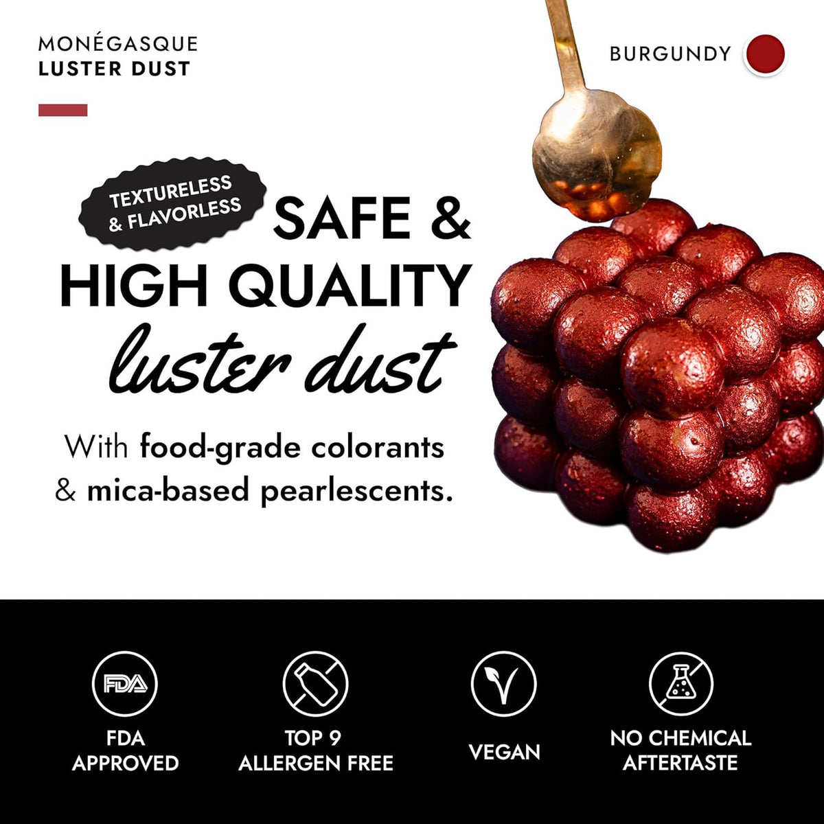 MONÉGASQUE Red Edible Glitter for Drinks 7g – Red Edible Glitter for Cakes & Cocktails - Burgundy Halloween Sprinkles Luster Dust for Cake & Cocktail - Drink Shimmer & Food Decorations Spray Sparkles