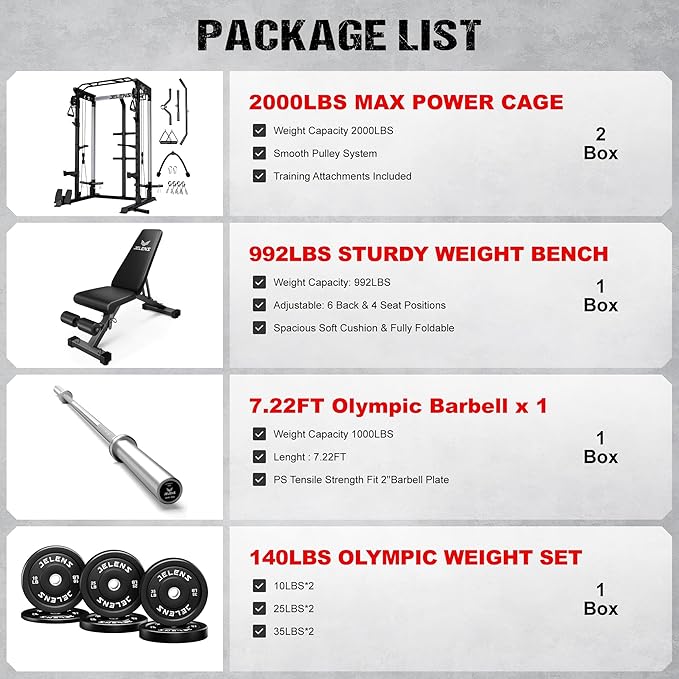 Power Cage, 2000LBS Multi-Function C21 Power Rack with Dual Pulley Cable Crossover System, All-in-One Squat Rack with More Training Attachments