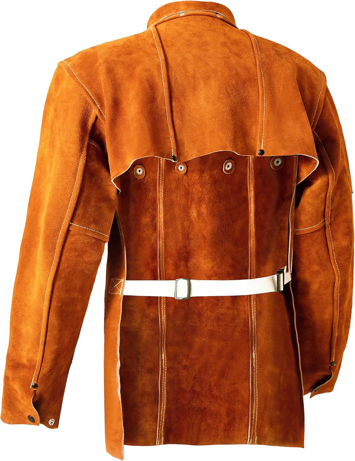 ANTAITHER Leather Welding Jacket with Open Back, Bib Apron with Cape Sleeve, Heat Flame Resistant Welder Coat