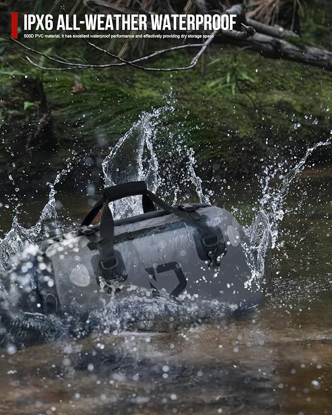 BORLENI Waterproof Motorcycle Dry Duffel Bag Luggage Tail Bag with Large Storage Space,Roll Top Closure, Shoulder Straps, Inner Pocket and Mesh Pocket for Motorcycling Travel Camping (Grey,30L)