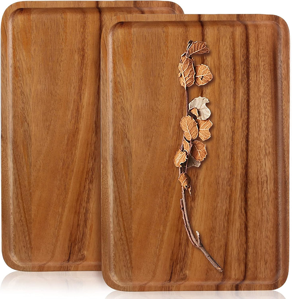 2 Pcs Wooden Rectangle Serving Trays for Ottoman Bar Party Food Tray Large Fruit Rectangular Platter Best Acacia Wood Plates for Decor Cheese Serving Board Snack Tray Charcuterie Boards Serving Dishes