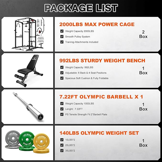S21 Power Cage, Multi-Function Power Rack with Adjustable Cable Crossover System, 2000LBS Squat Rack for Home Gym with More Training Attachments