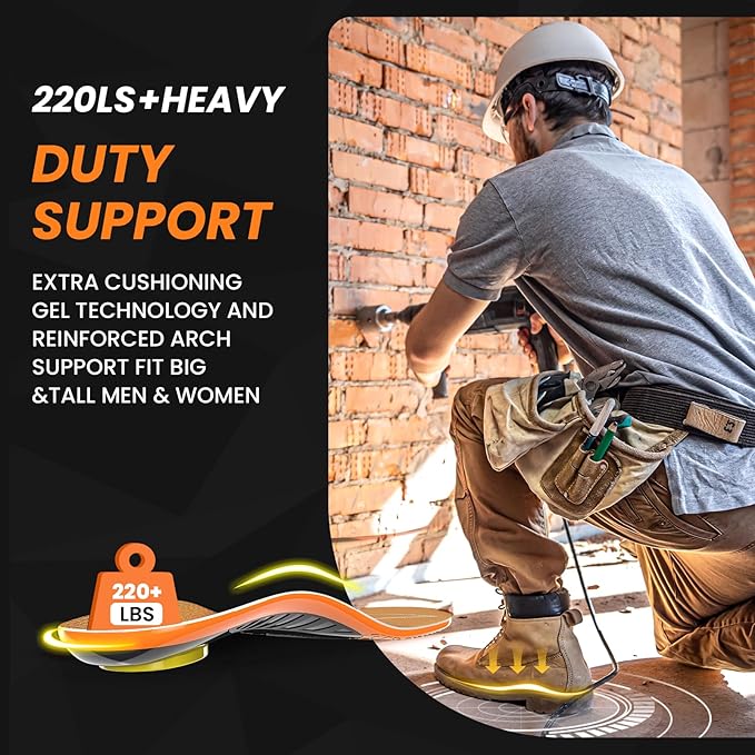 Bukihome Work Boot Insoles for Construction & Standing All Day - Heavy Duty Orthotic Shoe Inserts with Shock Absorption, Arch Support & Fatigue Reduction Durable Support Fits Work Boots -S