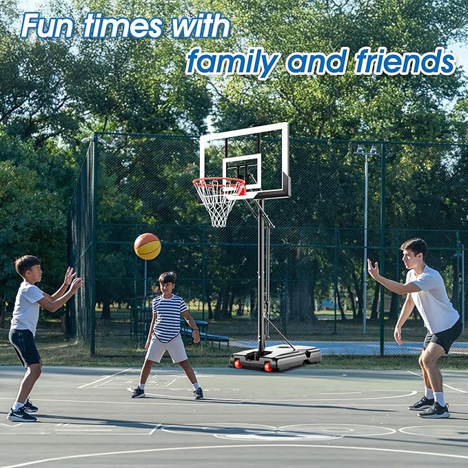 Basketball Hoop Outdoor 44 Inch Shatterproof Backboard 4.8-10ft Height Adjustable Portable Basketball Hoop Goal System for Kids Youth Adults Play in Backyard/Courts/Indoor