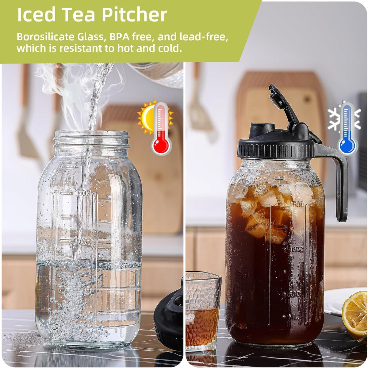 Cold Brew Maker with V-Spout, 2 Quart (64oz) Glass Pitcher with Lid, Easy Pour Breast Milk Pitcher for Iced Tea, Cold Brew Coffee, Milk and Water - Grey