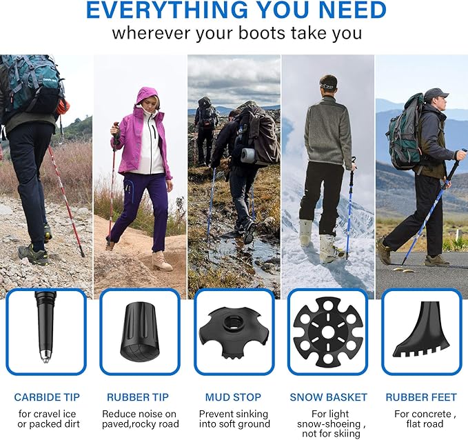 BISINNA Collapsible Trekking Hiking Poles- 2 Pack Folding Aluminum Walking Sticks with Quick Lock System 4 Season Accessories,Telescopic, Adjustable, Lightweight for Men Women