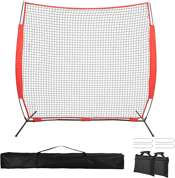 7x7/16x10/20x10ft Backstop Net, Ball Stop Net with Handbag,Fix Sports Net Barrier by 4 Spike&2 Sandbag,Sports Practice Barrier Net for Baseball,Softball,Lacrosse Train,Backstop Net for Backyard