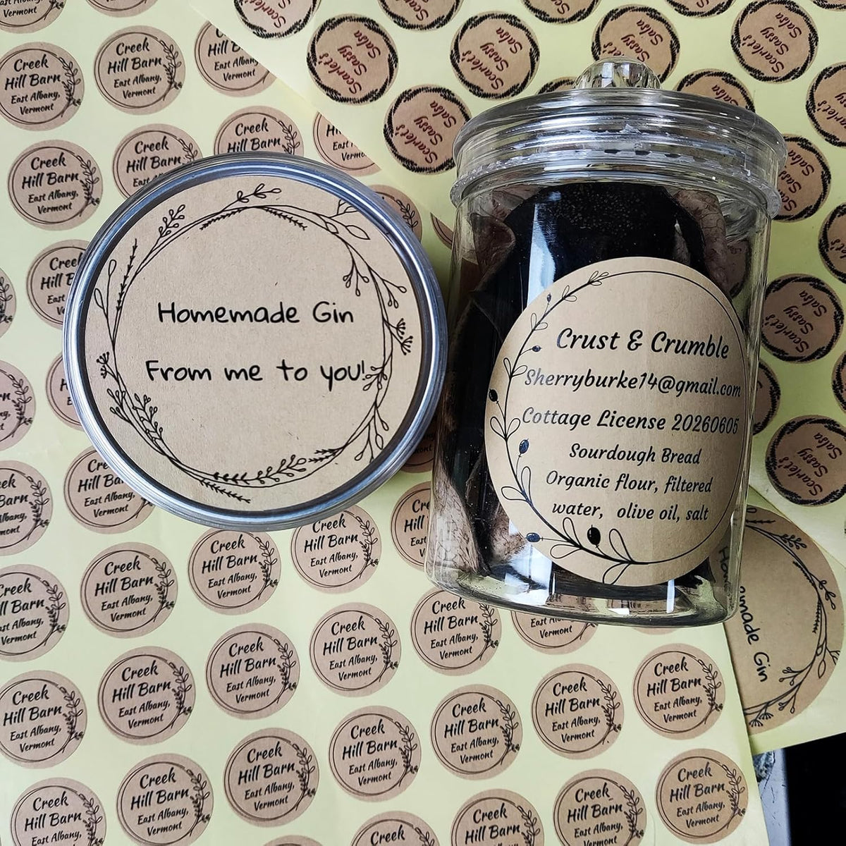 Custom Stickers Kraft Paper Labels Personalized Withe Text, Business Logo Customized Food Jars Labels Bakery Label Sticker Package Favor Canning Circle 100pcs (Style 6)
