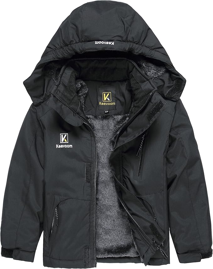 Keevoom Boys Winter Coat Ski Jacket Windproof Kids Snowboard Warm Fleece Snow Coat Waterproof Outdoor Hooded Ski Coats