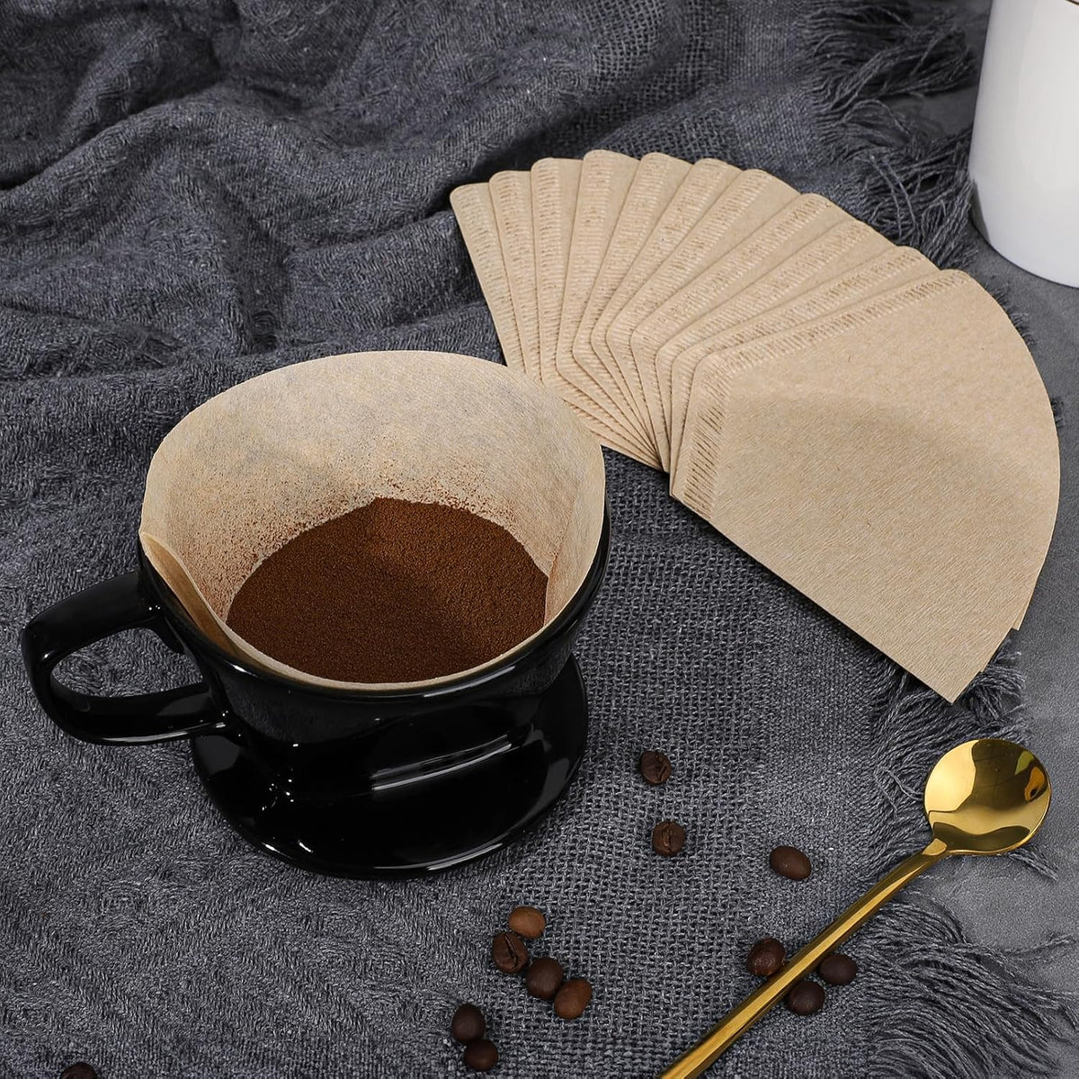 Segarty Pour Over Coffee Maker Set, Single Cup Black Ceramic Coffee Dripper with 200PCS Size #2 Cone Filter Paper, Slow Drip Pourover Brewer for Home Office Travel Camping