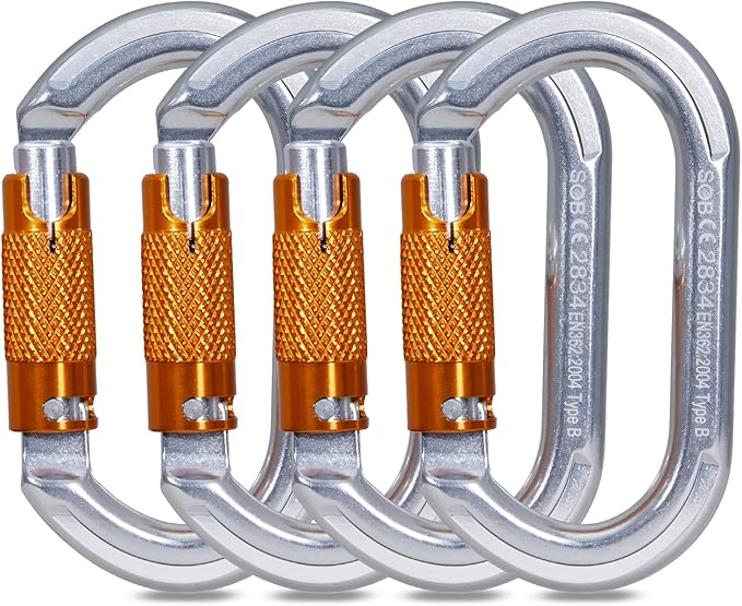 Auto Locking Rock Climbing Carabiner Clips, Heavy Duty Asymmetrical Carabiner Connector Used for Rappelling Rescue Outdoor Climbing, Mountaineer, Hammock, Camping