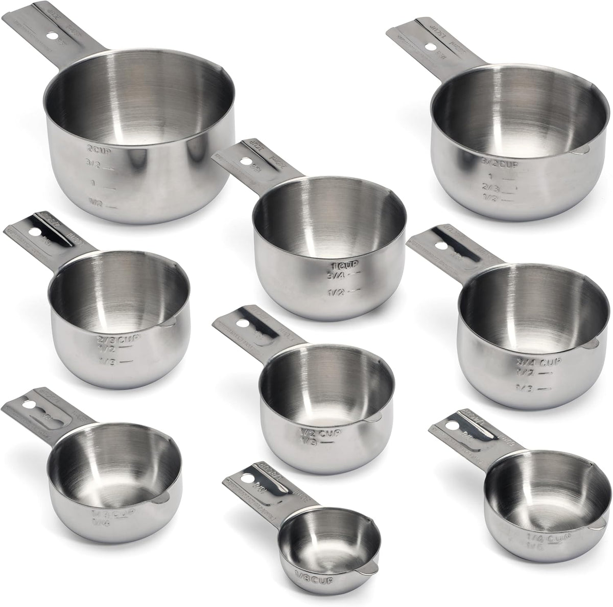 Hudson Essentials Stainless Steel Measuring Cups Set - (9 Piece Set) - Stackable Set with Spout - Includes 2 Cup and 1.5 Cup