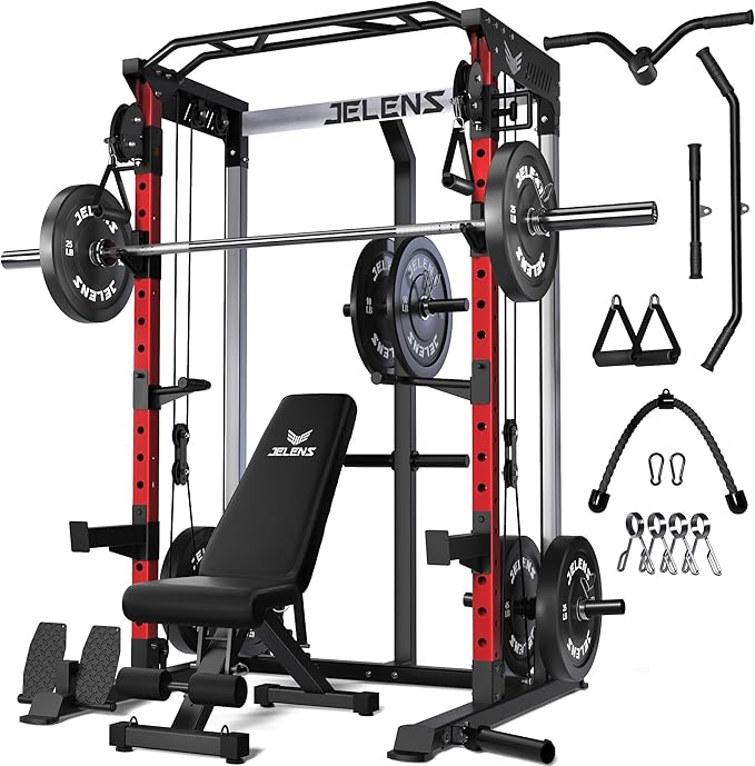 Power Cage, 2000LBS Multi-Function C21 Power Rack with Dual Pulley Cable Crossover System, All-in-One Squat Rack with More Training Attachments