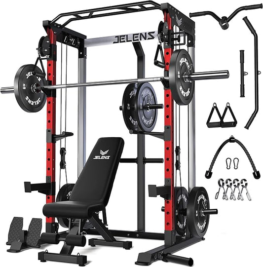 Power Cage, 2000LBS Multi-Function C21 Power Rack with Dual Pulley Cable Crossover System, All-in-One Squat Rack with More Training Attachments