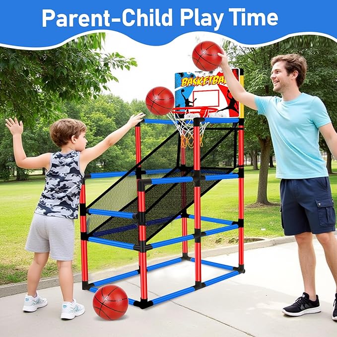 63" Arcade Basketball Game Set with 3 Balls Kids Basketball Hoop 3 to 12 Years Old Indoor Outdoor Sports Play - Easy Set Up - Carnival Basketball Toys Ages 3 4 5-7 8-12 Year Old Boys Birthday Gift