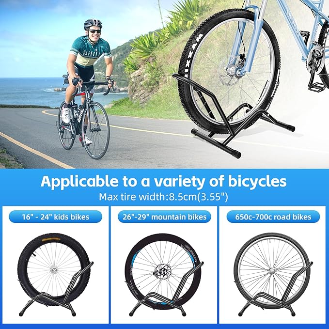 Bike Floor Stand Indoor Bike Stand for Garage/Home,Adjustable Bicycle Parking Stand Fit for 16"-29" Wheel Mini/Mountain/Road Bikes Heavy Duty Metal (Size-01)