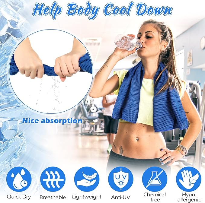 20 Pcs Cooling Towel 40 x 12 Ice Towel for Neck and Face Microfiber Chilly with Bag Breathable Yoga Gym Stay Cool Towels Sweat Rag for Workout Running Camping Pilates Beach Accessories (Royal Blue)