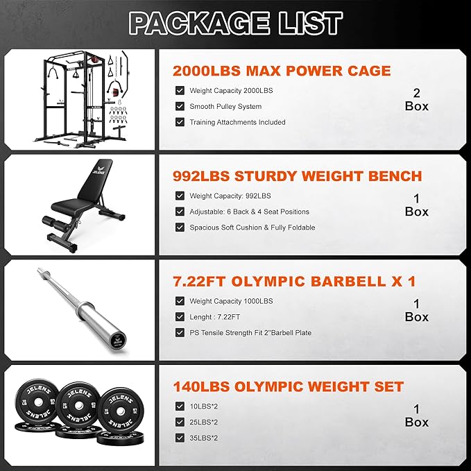 S21 Power Cage, Multi-Function Power Rack with Adjustable Cable Crossover System, 2000LBS Squat Rack for Home Gym with More Training Attachments