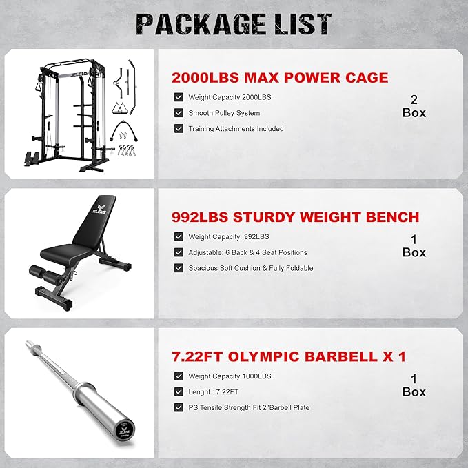 Power Cage, 2000LBS Multi-Function C21 Power Rack with Dual Pulley Cable Crossover System, All-in-One Squat Rack with More Training Attachments