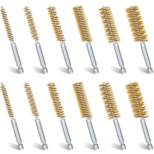 12 Pieces Bore Brush for Drill Wire Bore Brush Set Wire Cleaning Set Stainless Steel Cleaning for Power Drill Impact Driver (Brass)
