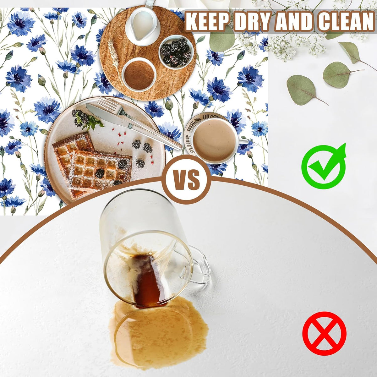Watercolor Blue Cornflower Dish Drying Mat for Kitchen Counter Floral Coffee Bar Mat Hide Stain Absorbent Rubber Backed Drying Rack Pad Coffee Pot Espresso Machine Table Accessories 11.8 x 19.7 Inch