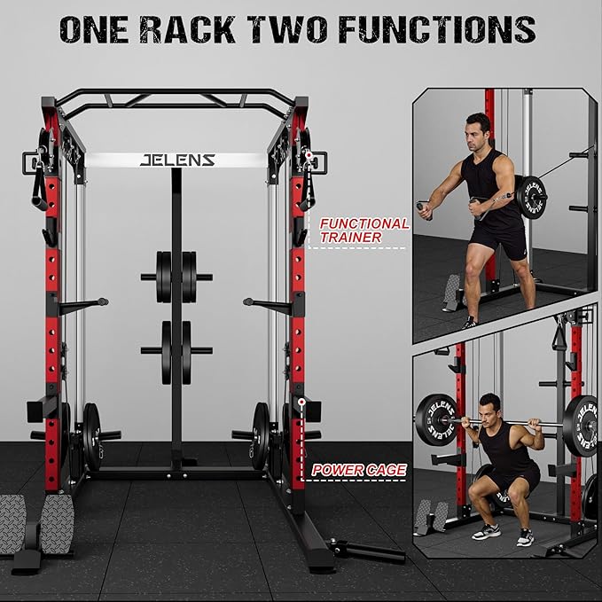 Power Cage, 2000LBS Multi-Function C21 Power Rack with Dual Pulley Cable Crossover System, All-in-One Squat Rack with More Training Attachments