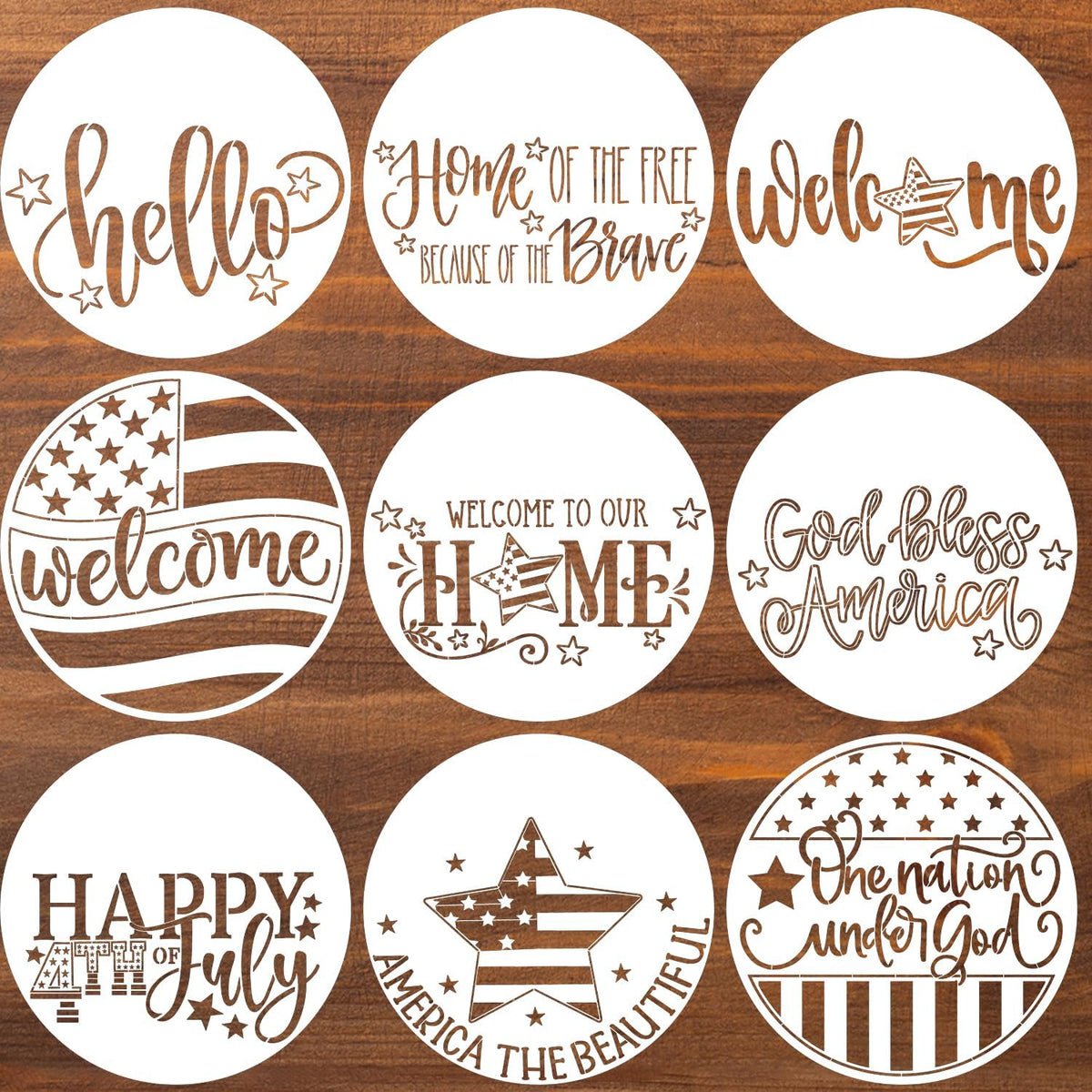 Patriotic Welcome Stencils 4th of July Stencil Independence Day Stencils for Painting on Wood Door Hanger Porch Sign Decor