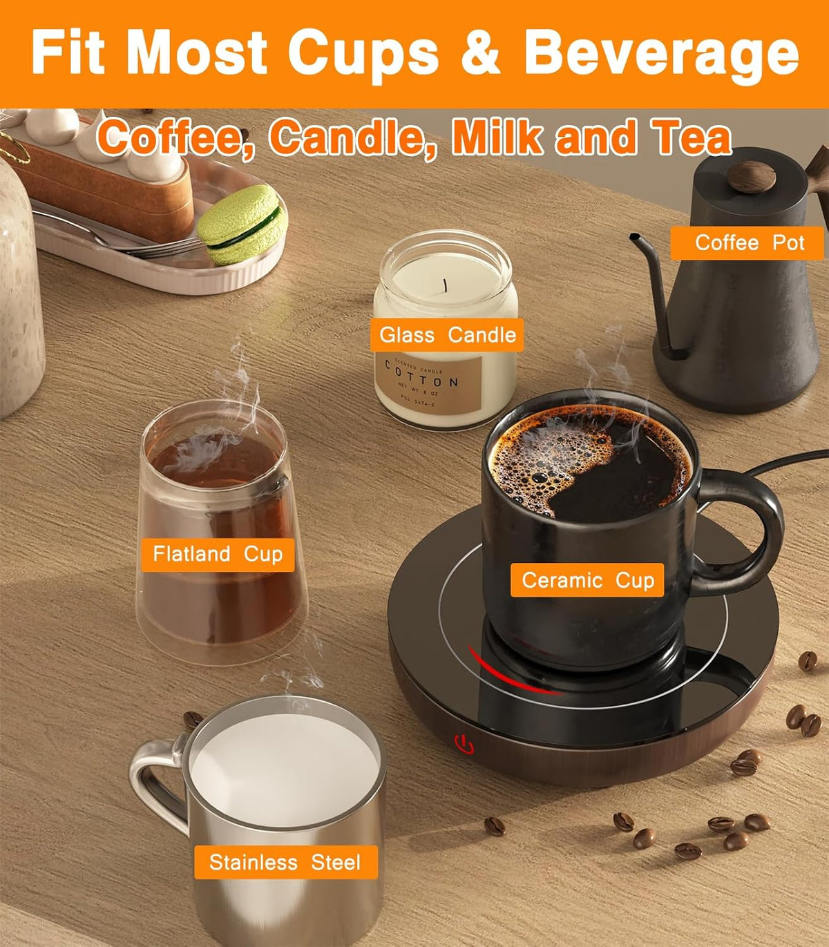 Coffee Mug Warmer with Gravity Sensor, Mug Warmer for Desk with LED Light, 3 Temp Settings & 6H Auto Shut Off Coffee Warmer, Electric Candle Warmer Plate for Beverage, Coffee, Tea, Milk