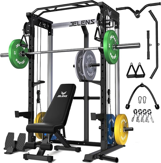 Power Cage, 2000LBS Multi-Function C21 Power Rack with Dual Pulley Cable Crossover System, All-in-One Squat Rack with More Training Attachments
