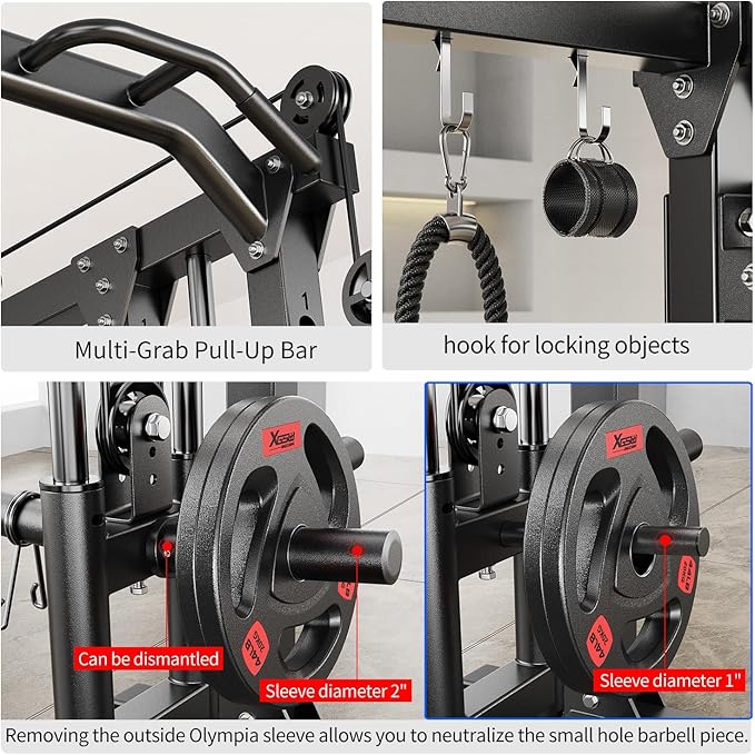 Power Cage,1600lbs Multi-Function Power Rack with Adjustable Cable Crossover System and More Training Attachment, Weight Cage for Home Gym