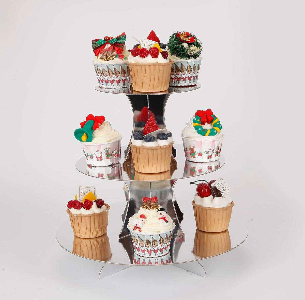 3-Tier Cupcake Stand, Sliver Cardboard Cake Stand Holder, Tiered DIY Cupcake Stand Tower for Dessert Table Displays, Birthday Theme Party Favors Decoration, Floral Tea Party, 12" W x 12.8" H