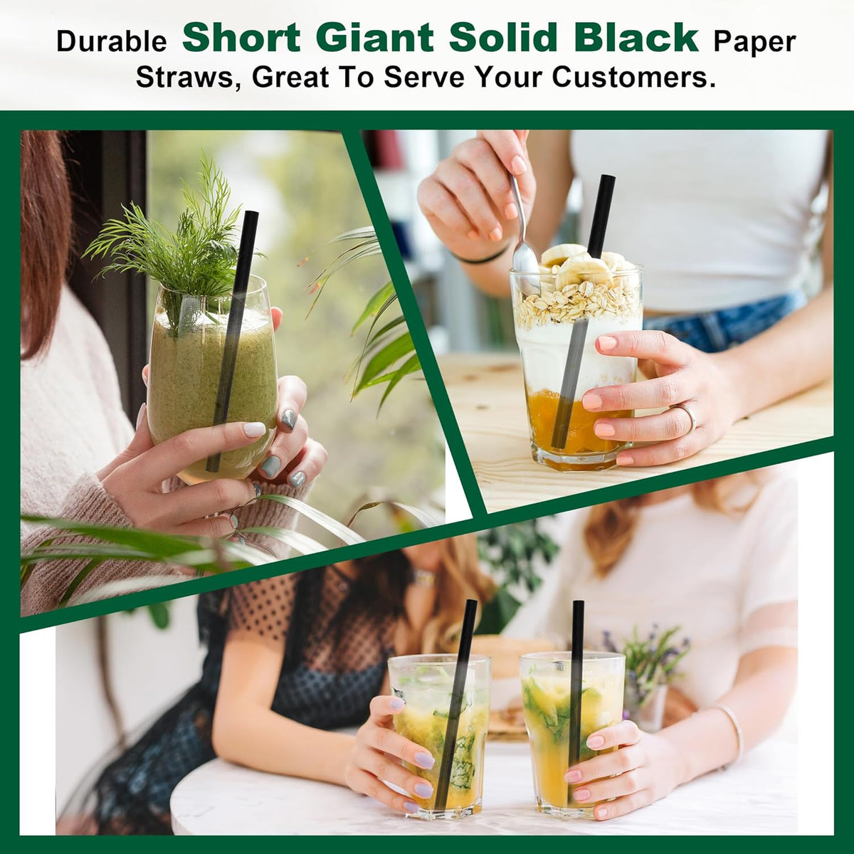 5.75 inch 8mm Wide Short Black Paper Drinking Straws Disposable for Lowball Glasses, Blended Cocktails, Margaritas, Bars, Restaurants - Unwrapped [250 Counts]