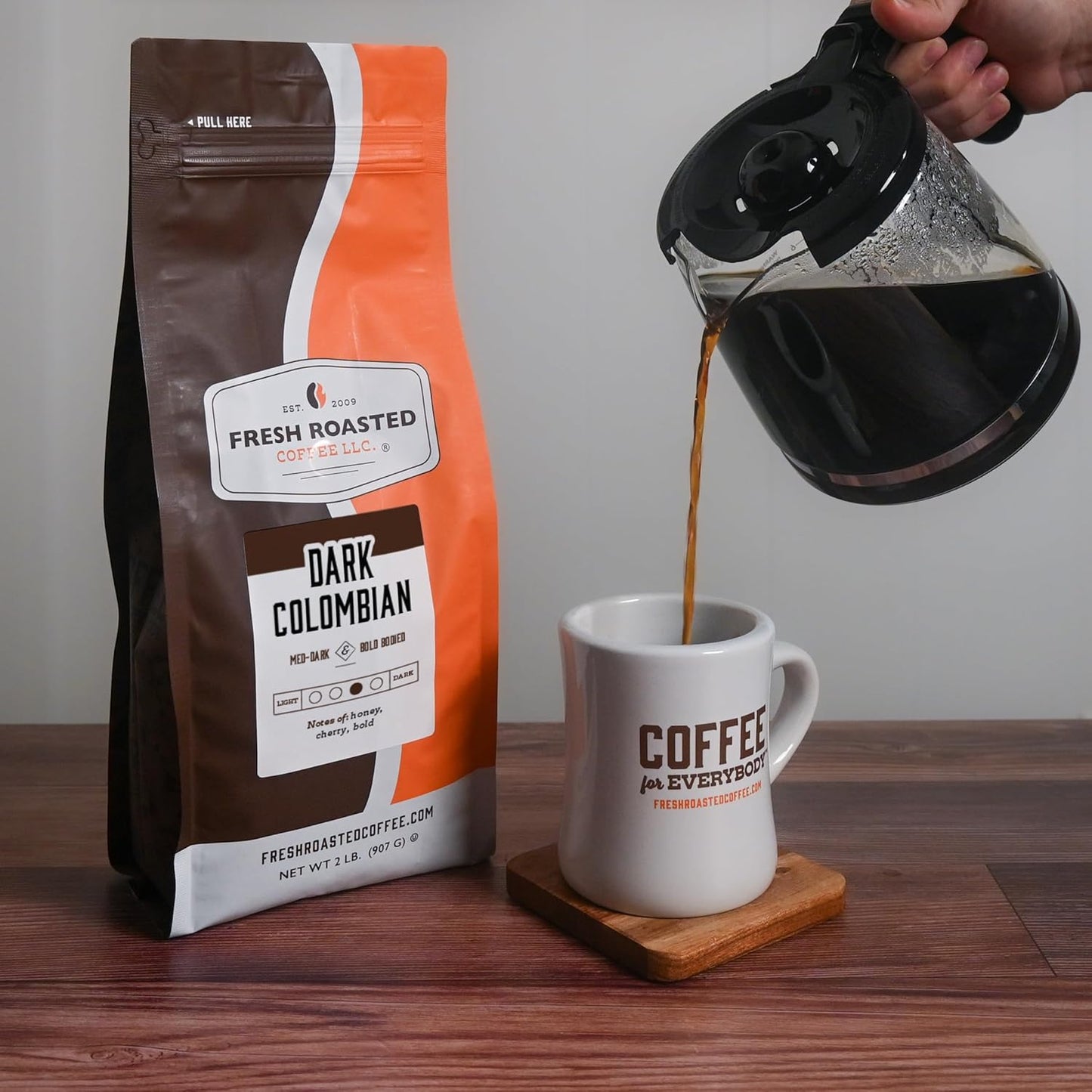 Fresh Roasted Coffee, 100% Dark Colombian, 2 lb (32 oz), Med-Dark Roast, Whole Bean, Kosher