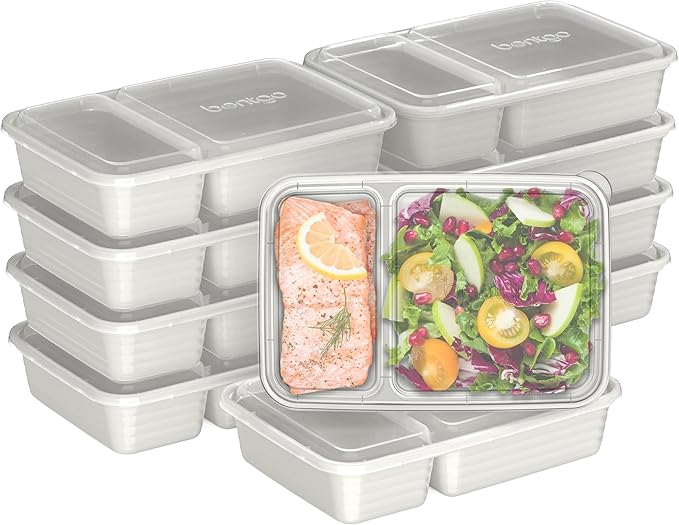 Bentgo 20-Piece Lightweight, Durable, Reusable BPA-Free 2-Compartment Containers - Microwave, Freezer, Dishwasher Safe - Whisper Gray