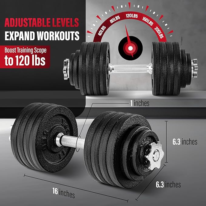 Yes4All Old School Adjustable Dumbbell Set with Weight Plates, Star Lock Collars/Connector, 40lbs to 200lbs Adjustable Weight Plates Set