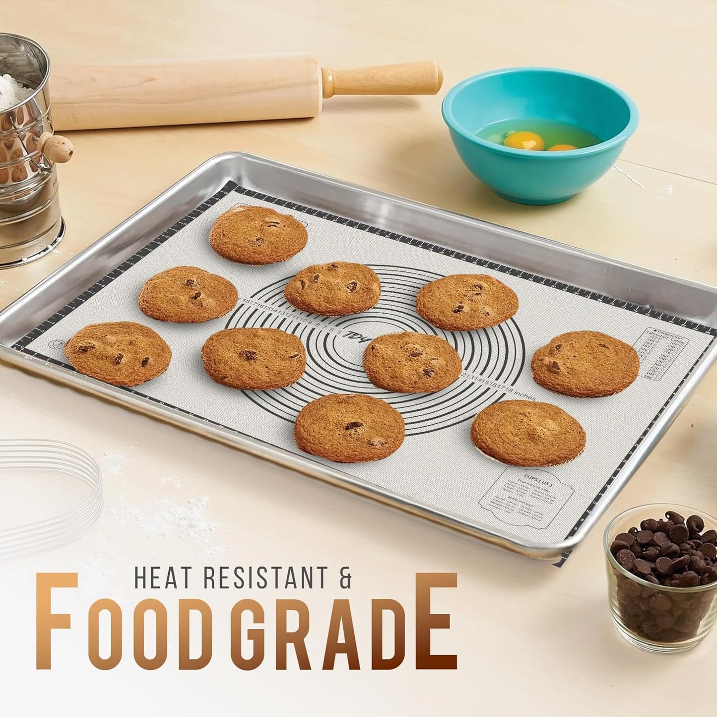 36 * 24 inches Black, Non-Slip Silicone Baking Sheets - Baking Mat with 0.7mm Thickness - Non-Stick Pastry & Cookie Mat for Kitchen Counter for Rolling Out Dough with Measurements.