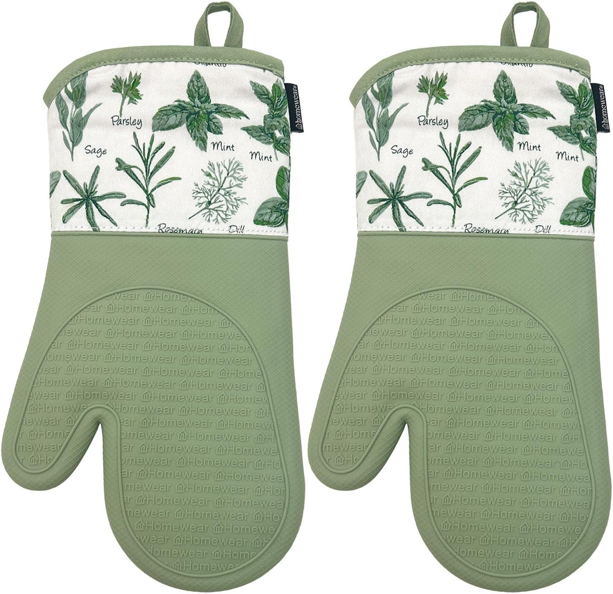 Delaney Silicone Oven Mitts Set - Extra Long, Heat Resistant Kitchen Gloves, Non-Slip Holders for BBQ, Baking, Cooking Essentials, Sage & Herbs, Kitchen Decor, Oven Gloves, New Home Gifts