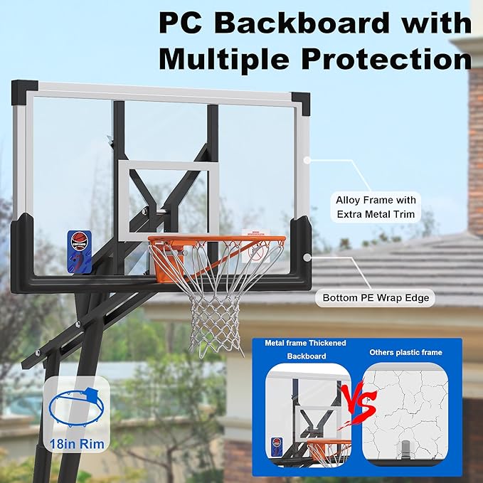 Basketball Hoop Outdoor with 44/54 Inch Shatterproof Backboard, 5.25-10FT Height Portable Basketball Hoop with Sandbag, Adjustable Basketball Goal System
