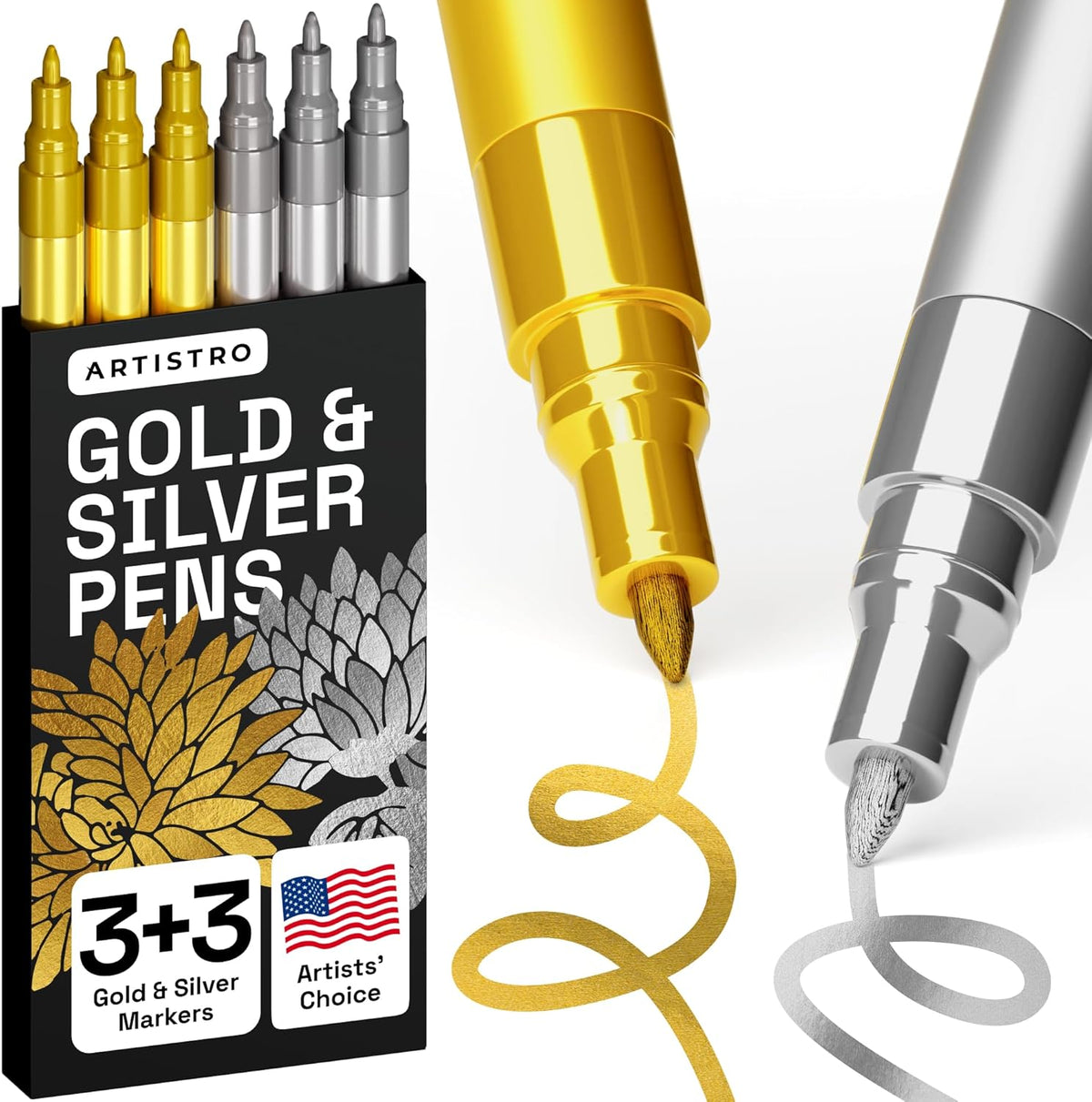 ARTISTRO 6 Acrylic Gold & Silver Paint Pens - 0.7mm Extra-Fine Markers - Great for Greeting Cards, Ornament Decor, & More