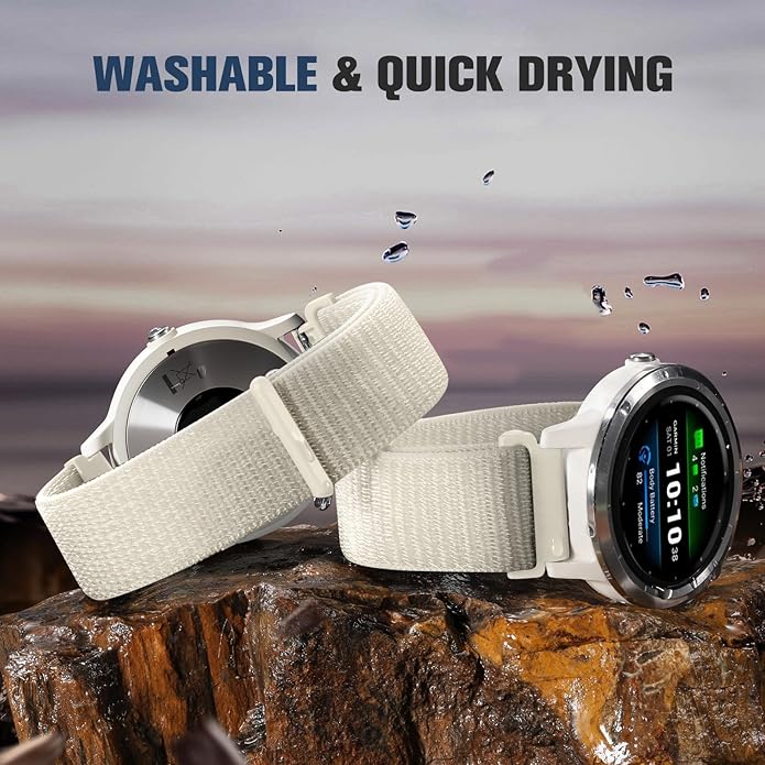 18mm 20mm 22mm Hook and Loop Watch Band Compatible with Garmin Vivoactive 5/ Vivoactive 6/ Vivoactive 3, Soft Nylon Breathable Sport Strap for Venu 2S/ Venu3S/ Forerunner 265s,Venu 3/ Venu 2 Men Women