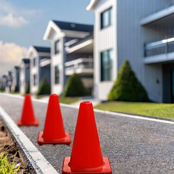 6, 9, 12, 18, 28 Inch Sports Training Traffic Cones - Durable Orange Cones for Soccer, Football, Basketball, Agility Drills, Parking, Safety, Road Use (Set of 12)