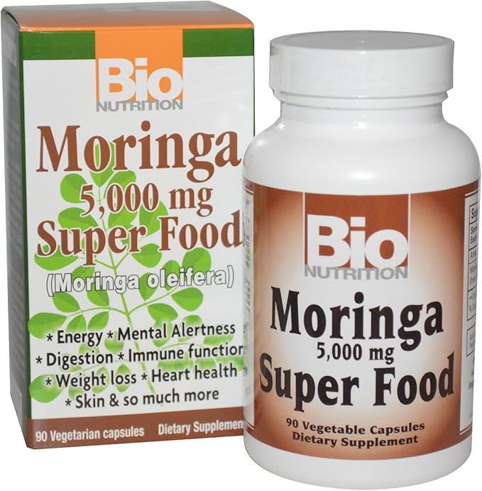 Bio Nutrition Moringa Oleifera Superfood Supplement 5000mg 90 Vegetarian Capsules | Nutrient Dense | High in Antioxidants | Includes Quercetin | Promotes Strong Digestive Health | Immune Boost