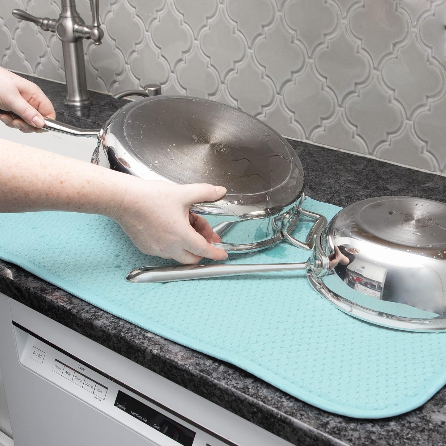 All-Clad Premium Reversible Dish Drying Mat for Kitchen: 16" x 28" Ultra-Absorbent, Long-Lasting, No Condensation, and Oversized for Large Pots and Pans - 1 Pack, Rainfall
