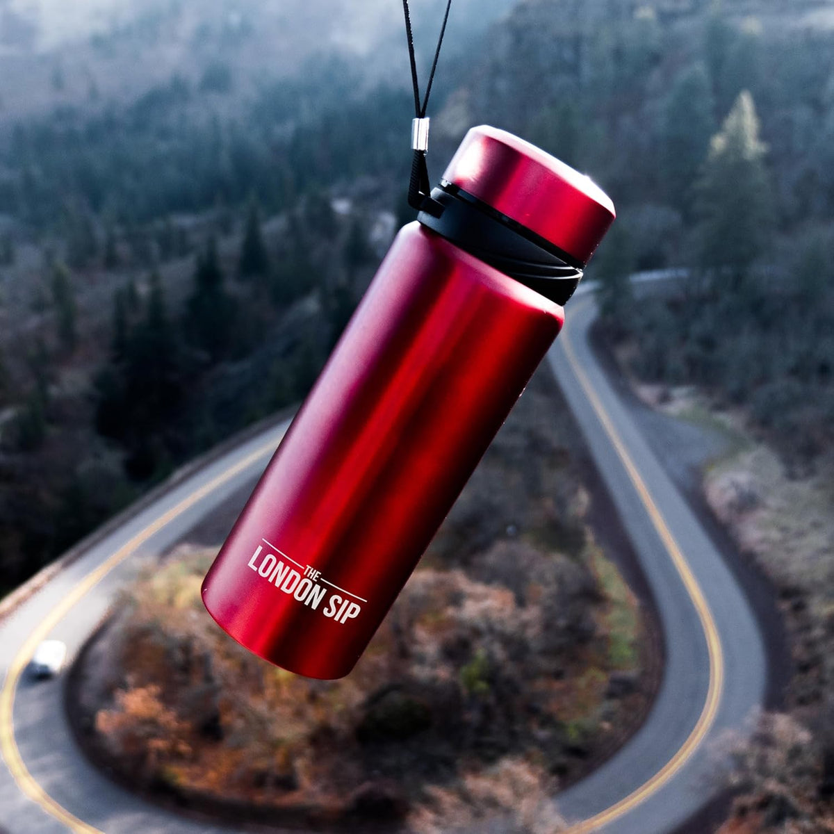 London Sip 25 oz Multi-Function Travel Mug and Tumbler Tea Infuser Water Bottle Fruit Infuser Flask Hot and Cold Double Wall Stainless Steel Coffee Thermos, Sacred Red