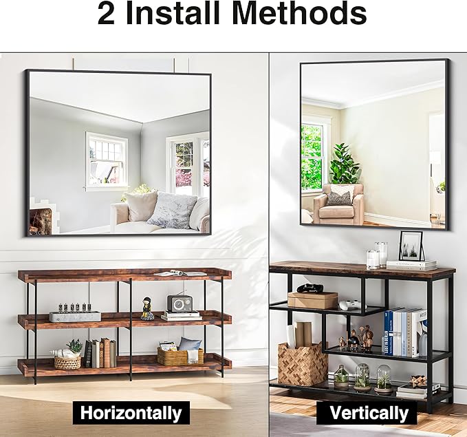 Bathroom Mirror,36x40 inch Wall Mirror for Bathroom Wall Mounted Black Rectangle Square Corner Mirrors, Black Bathroom Mirror for Living Room, Farmhouse, Bedroom Entryway, Horizontal/Vertical