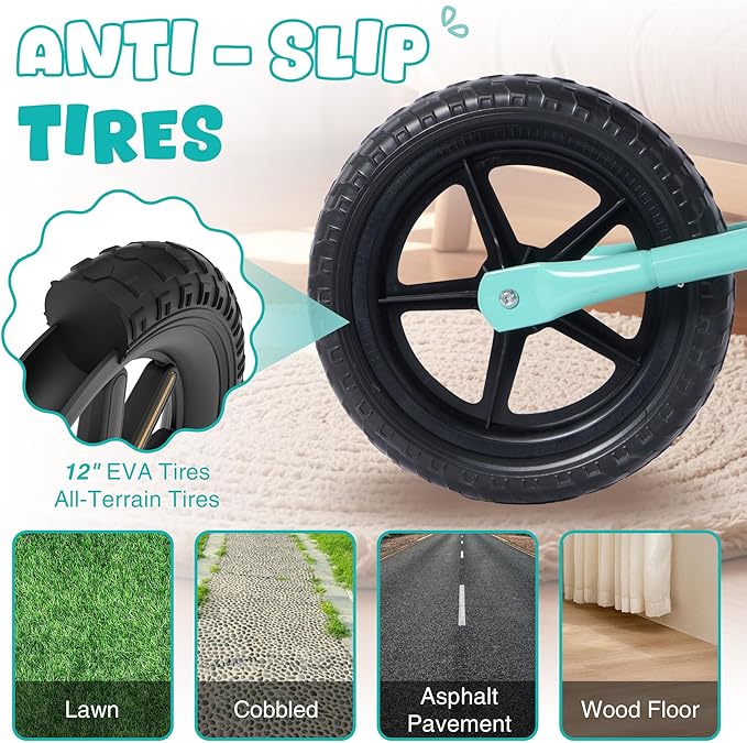 12 inch Toddler Balance Bike Adjustable Handlebar & Seat Anti-Slip Grip Suitable for 2-5 Years Old with Footrest Lightweight for Tolddlers Boys Girls Multiple Colors to Choose